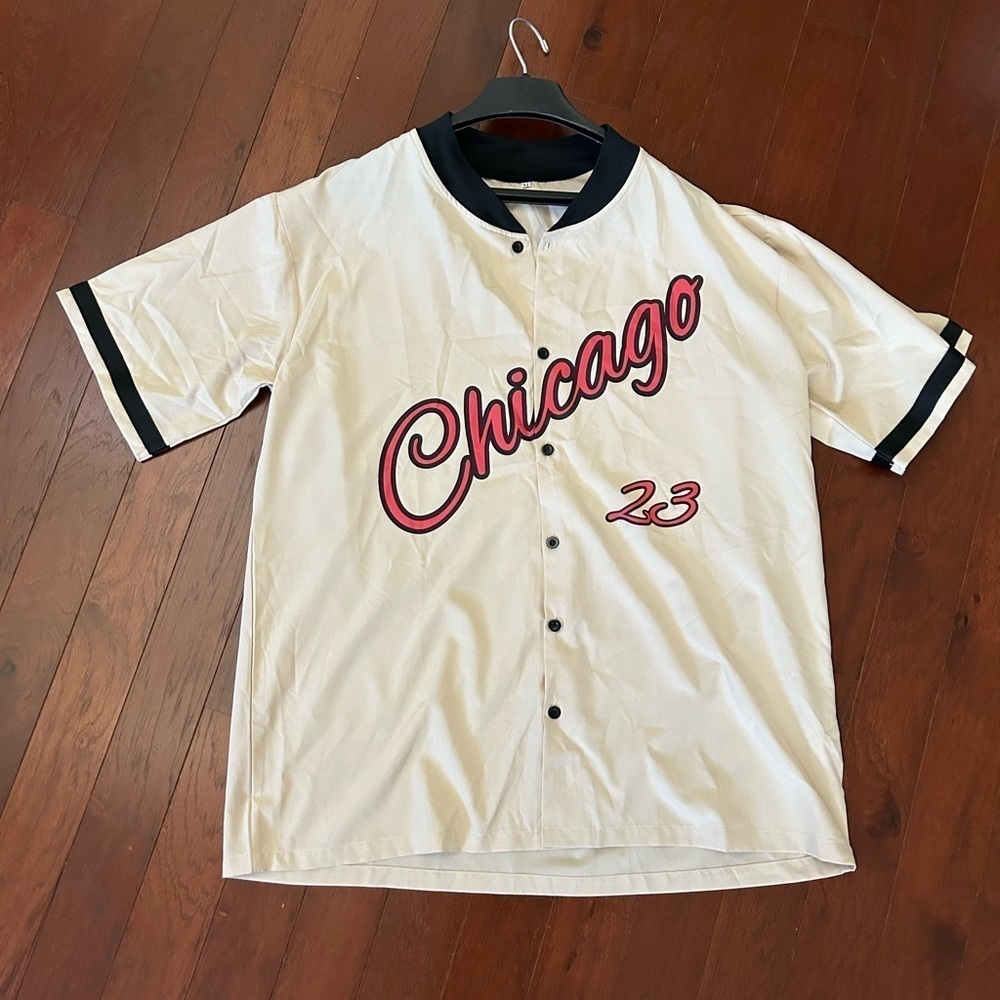 Shein Michael Jordan #23 Baseball Jersey size M color Beige - Picture 8 of 9
